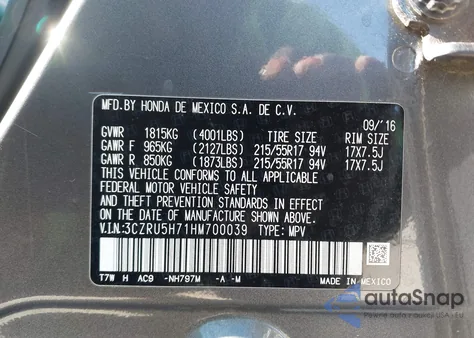 2017 Honda Hr-V Ex-L z USA, uszkodzony, nr VIN 3CZRU5H71HM700039